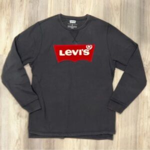 Levi’s Men's Black Crew Neck Cotton Blend Sweatshirt Long Sleeve Logo Size L